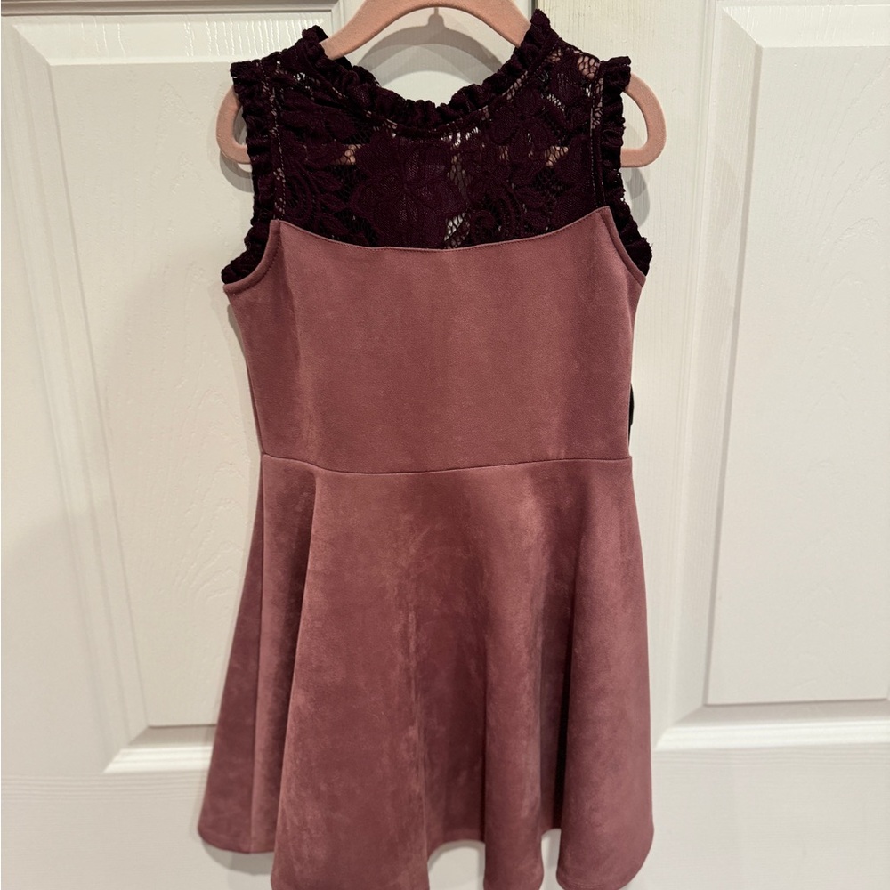 Girls' Burgundy Lace Velvet Dress